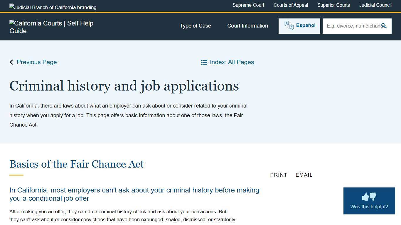 Criminal history and job applications California Courts Self Help Guide